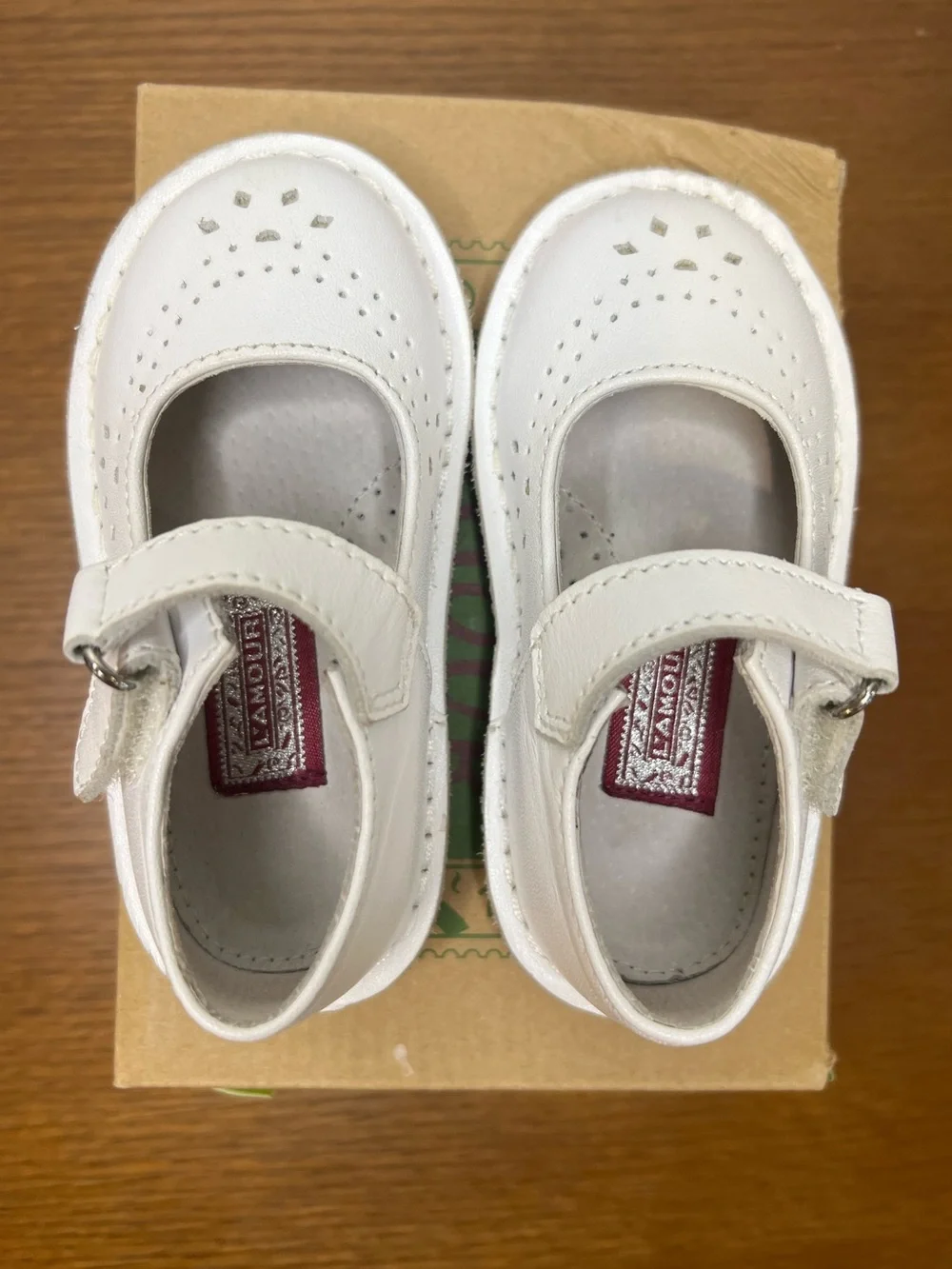 L'Amour White Mary Jane Shoes for Kids